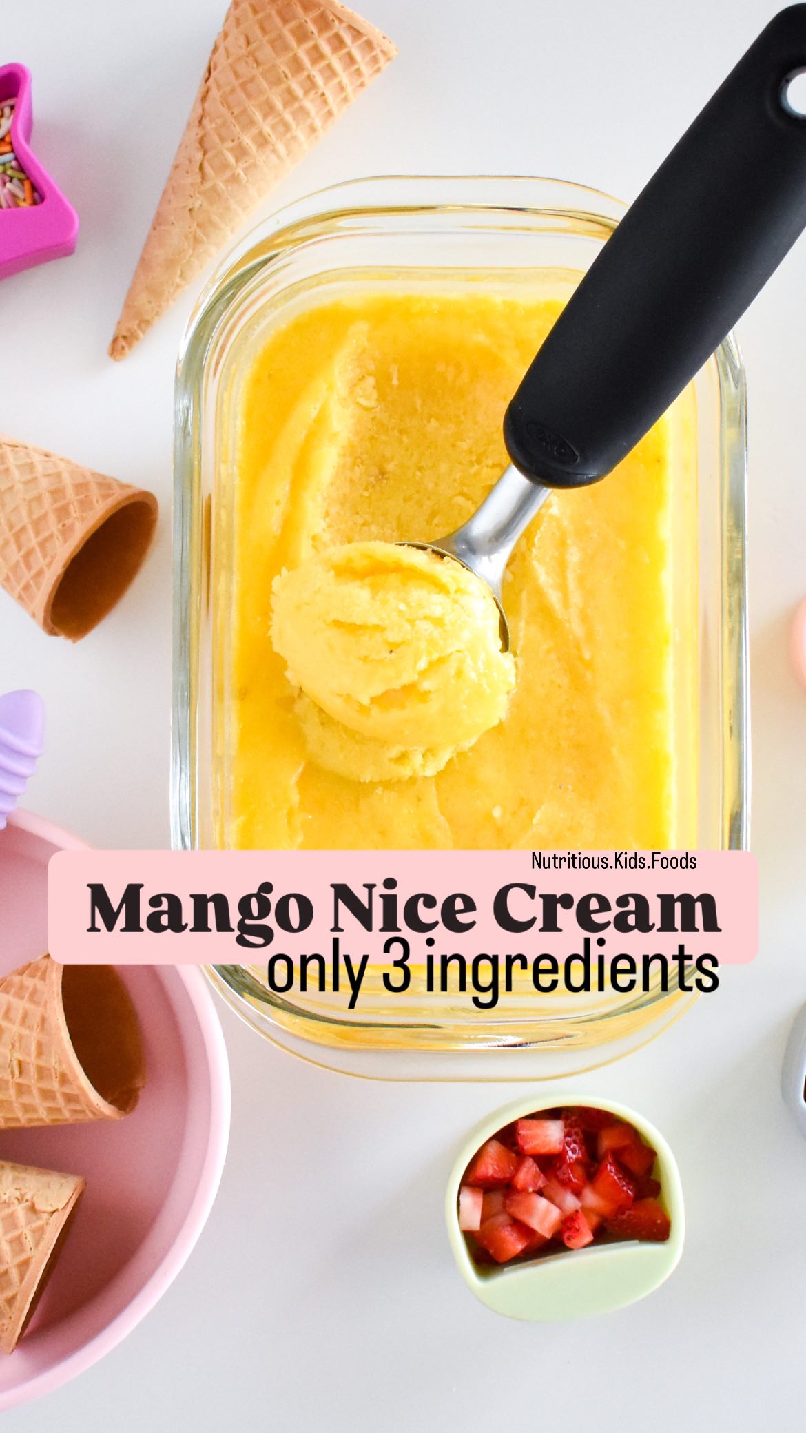 Mango Nice Cream:

This nice-cream only requires 3 ingredients and doesn’t contain any added-sugars.

To help make this nice cream fun for my kids, I provided my kids with different toppings to choose from; they loved that so much!

Ingredients:
🧡1 frozen ripe banana, can use frozen or fresh (it doesn’t need to be frozen) 
🧡1 1/2 cups frozen mango chunks 
🧡1 cup frozen pineapple  

Method:

Add all the ingredients to a food processor (allow it to sit for about 5 minutes or so to help thaw it out a bit. This will allow it to blend easily ). Blend for about 1-2 minutes (while scraping down the sides-when needed) or until it’s smooth and combined. Can serve immediately or transfer the nice cream to a glass food storage container that’s freezer safe and let it sit in the freezer for 2 hours. This allows it to firm up even more. Remove it from the freezer a few minutes before serving just to allow it to soften a little bit for easy scooping. Use an ice cream scoop to serve the nice cream.

Topping options:
▪️colorful dye-free sprinkles 
▪️quartered blueberries 
▪️quartered blackberries 
▪️diced strawberries 
▪️mini semi-sweet chocolate chips
▪️unsweetened shredded coconuts 

#kidssnackideas #toddlerfood #kidssnacks #kidsfoodideas #kidsfood #healthyfood #healthykidsfood #healthykidsfoodideas #healthykids #kidfriendly #kidfriendlyfood #easykidsfood #nicecream #toddlerfoodideas #snackideas #healthysnackideas #kids #simplesnacks #easyrecipe #toddlerfriendly #easyrecipes #healthykids #healthytoddlerfood #toddlersnacks #toddlersnackideas #easysnacks #summersnack